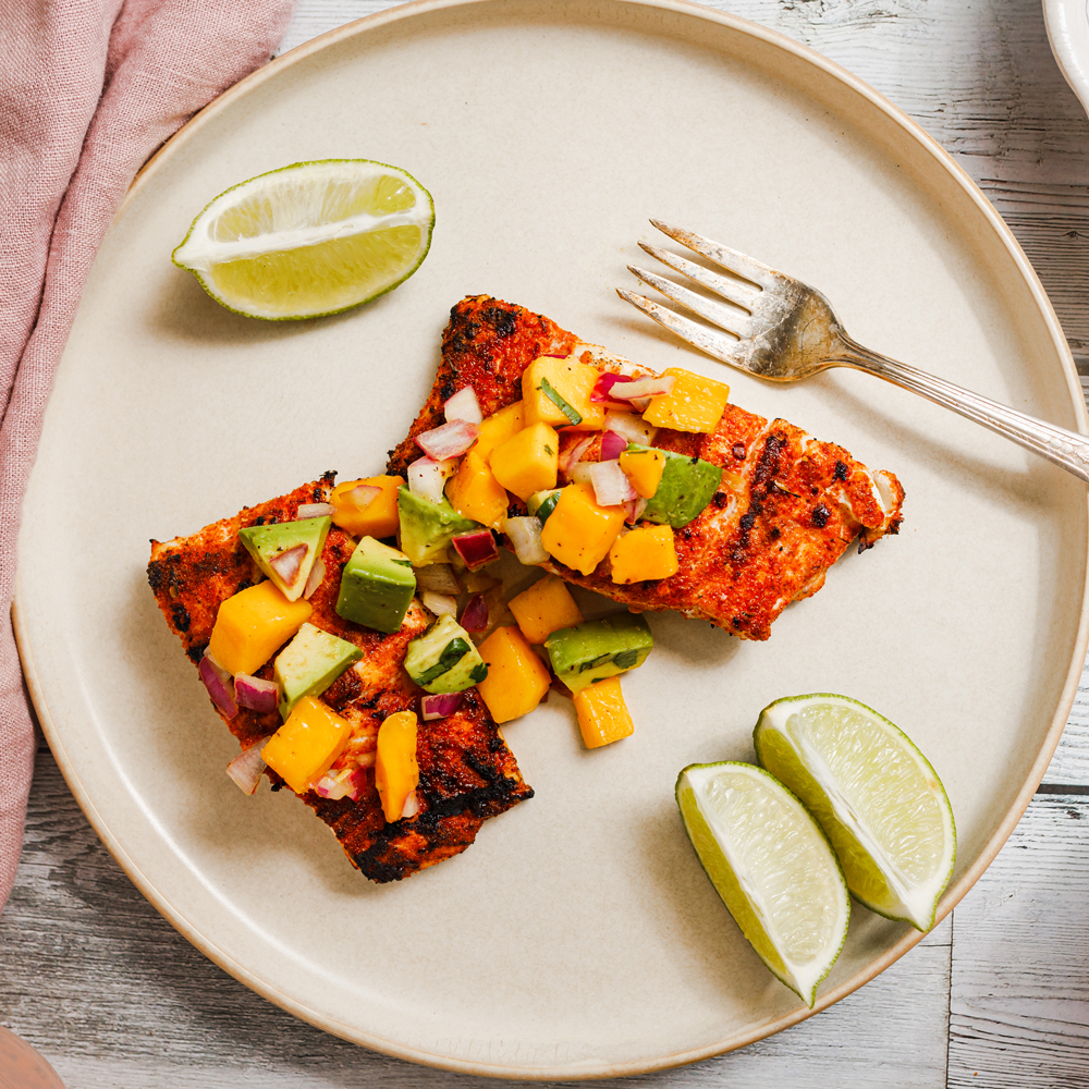 Grilled Blackened Halibut with Mango Salsa